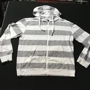 PJ Mark Hoodie 3XL full zip HOODED GRAY WHITE STRIPED LONG SLEEVE
